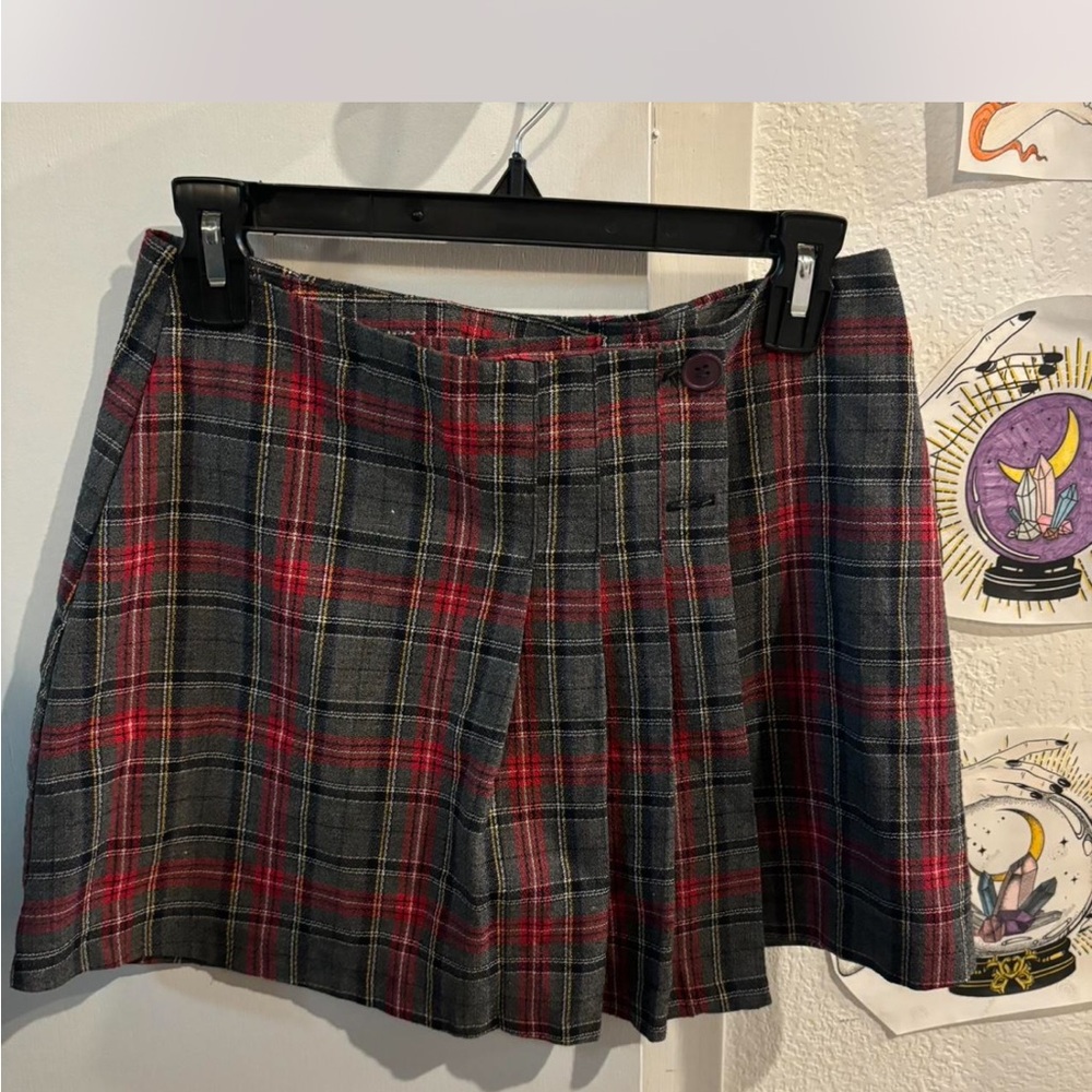 ILU Vintage plaid pleated mini skirt